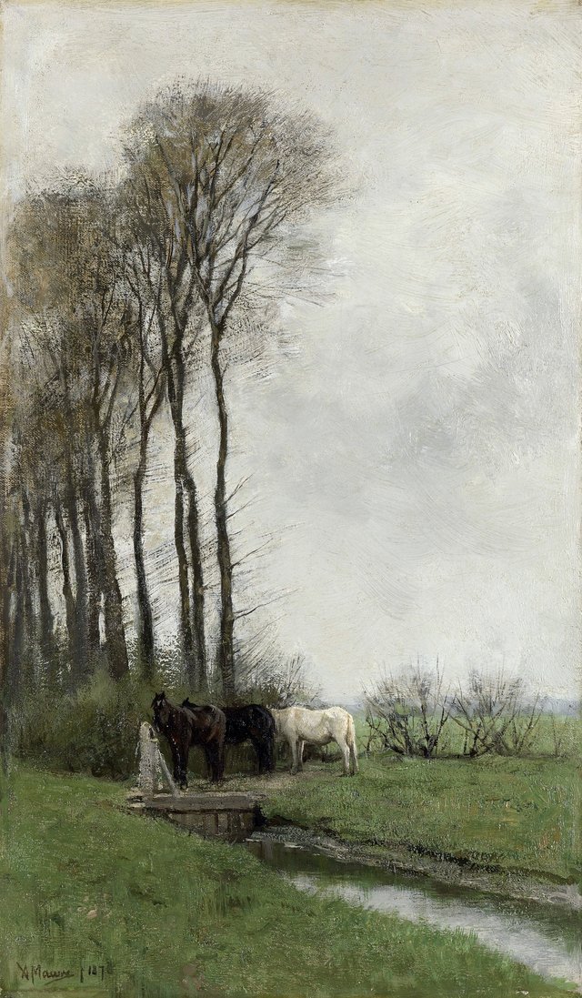 Horses near the fence. by Anton Mauve