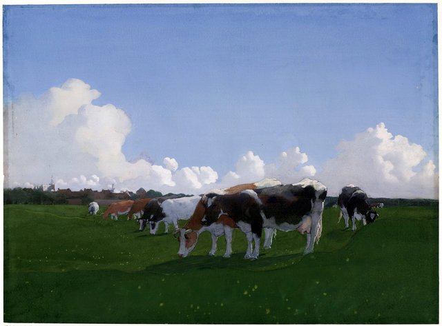 Grazing cows in a meadow by Jan Voerman