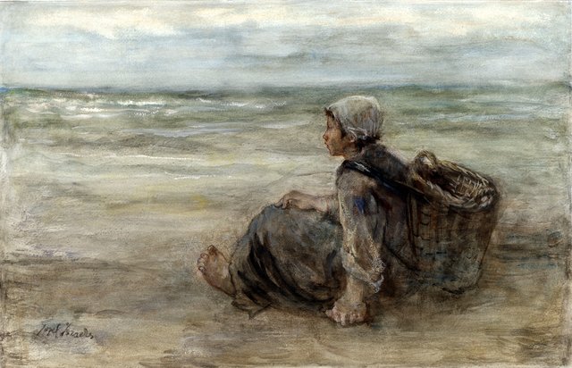 Vissersmeisje op het strand by Jozef Israëls