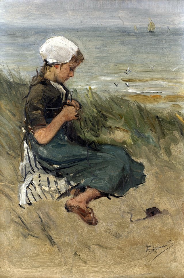 Knitting Girl on a Dune by Bernard Blommers