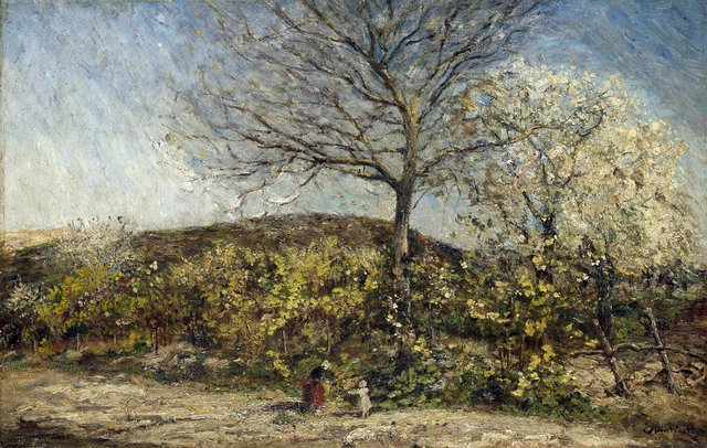Landschap met bloeiende boomgaard by Adolphe Joseph Thomas Monticelli