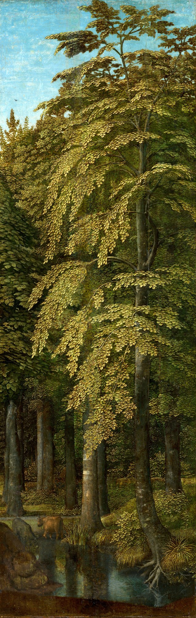 Outer right wing of a triptych with a view in a forest by Gerard David
