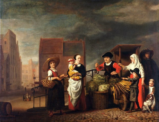 Vegetable market by Nicolaes Maes