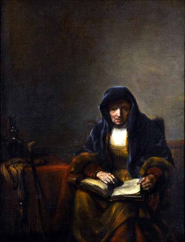 Old woman with a book by Abraham van Dijck
