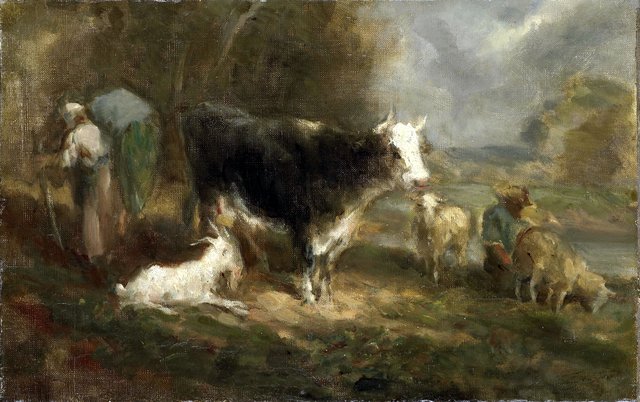 Farmyard with Cattle by Eugène Fromentin
