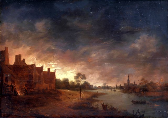 River view by moonlight by Aert van der Neer