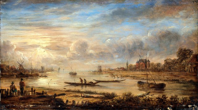 River view at sunrise by Aert van der Neer
