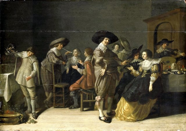 Distinguished company in a room by Anthonie Palamedesz.