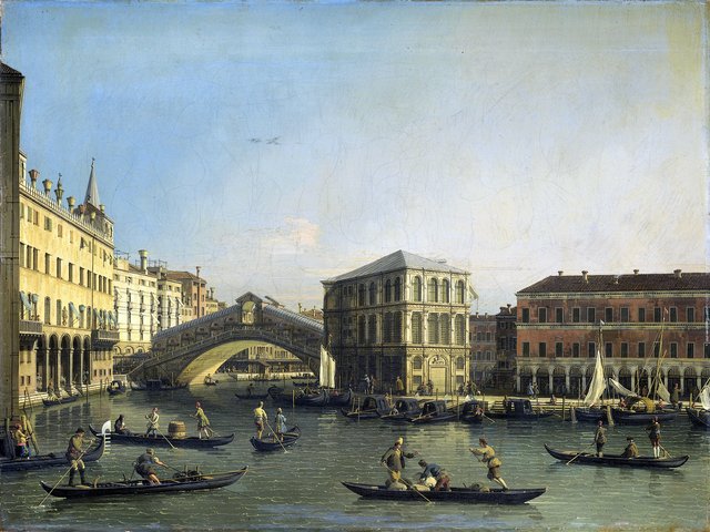 The Grand Canal with the Rialto Bridge and the Fondaco dei Tedeschi by Canaletto