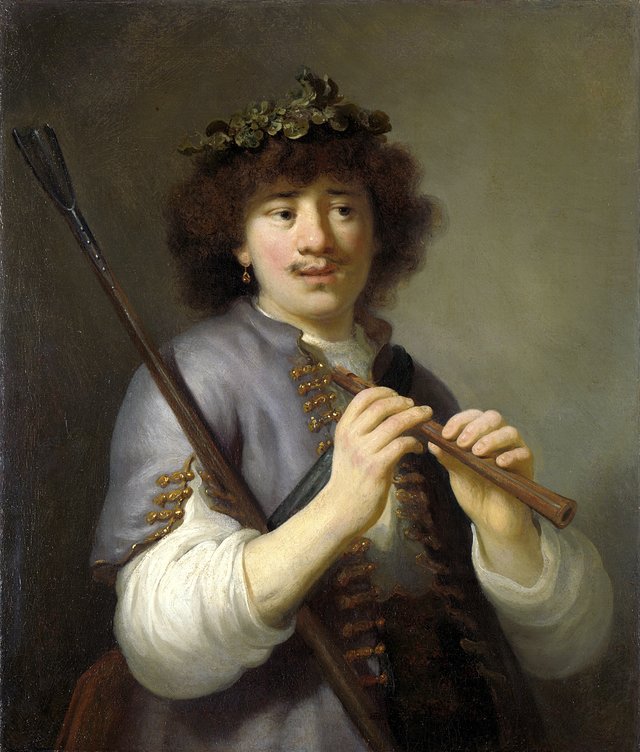 Rembrandt as sheperd with staff and flute by Govert Flinck