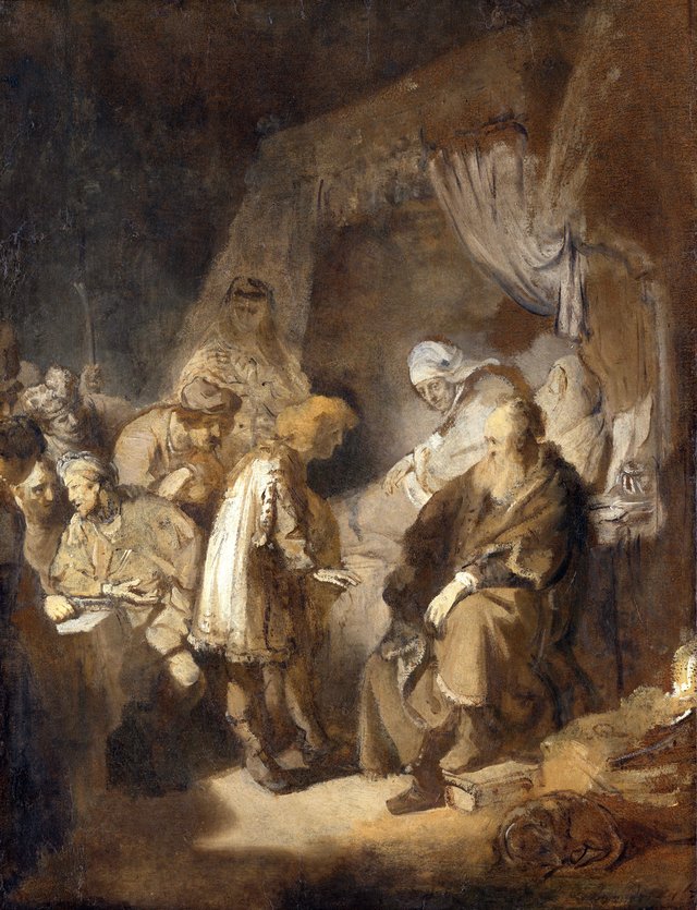 Joseph relating his dreams to his parents and brothers by Rembrandt