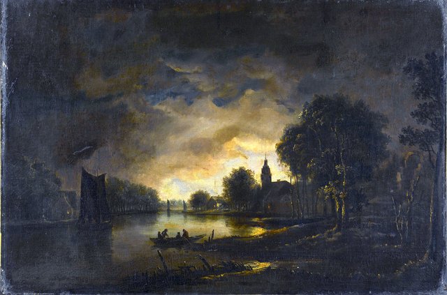 River view by night by Aert van der Neer