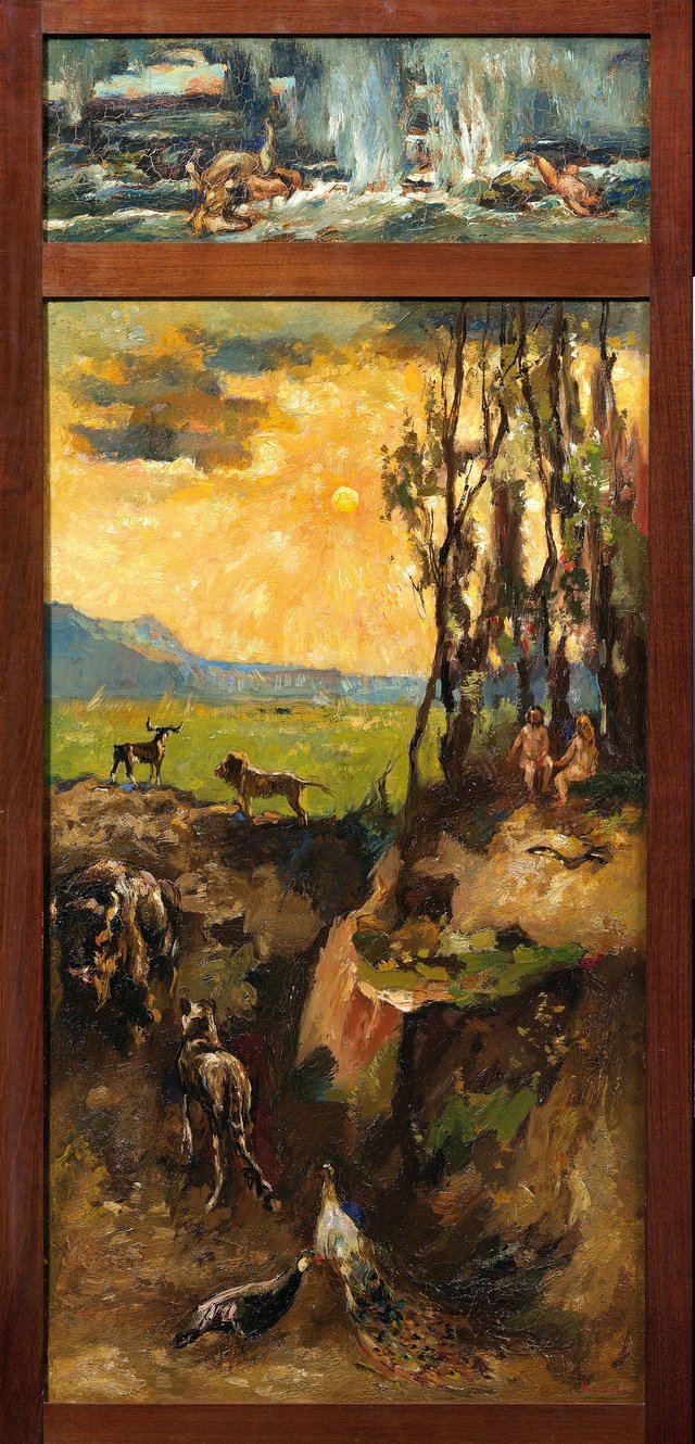 Adam en Eva in het paradijs by Willem de Zwart