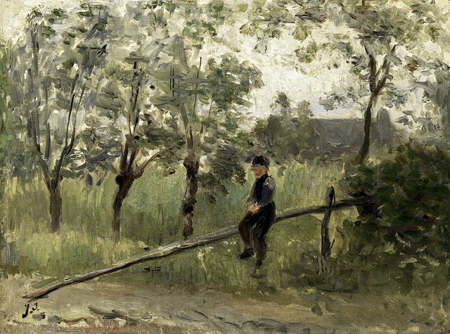Country Boy on a Pole Barrier by Jozef Israëls