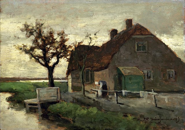 Boerenhuis aan een vaart by Johan Hendrik Weissenbruch
