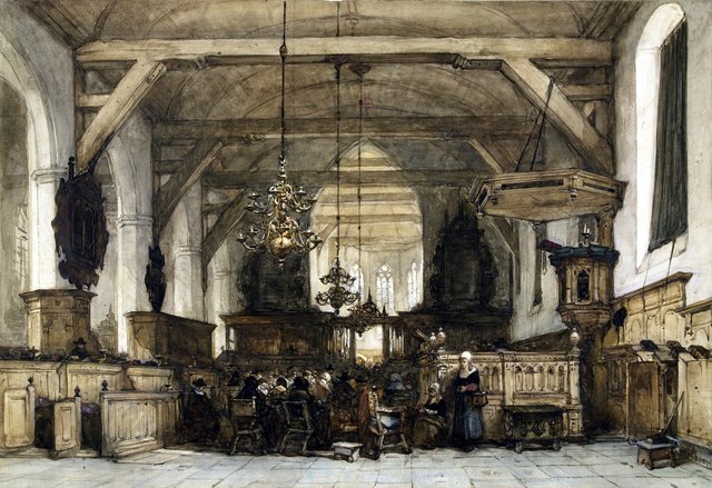 Interior of the church in Maasland by Johannes Bosboom