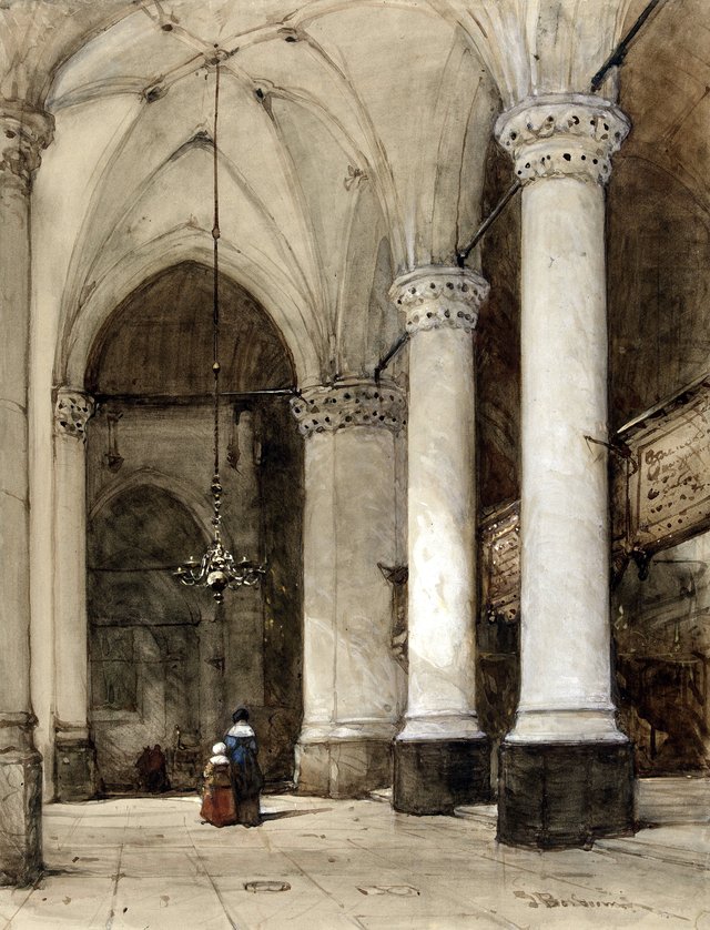 Southern aisle of the Great Church at The Hague by Johannes Bosboom