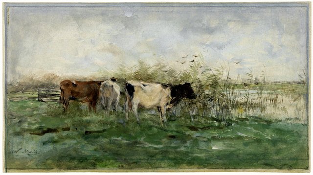 Koeien bij een plas by Willem Maris