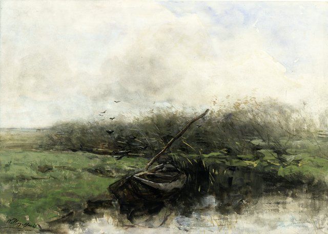 Rowboat in a ditch. by Willem Maris