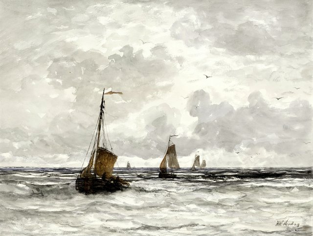 Fishing Boats in the Surf by Hendrik Willem Mesdag