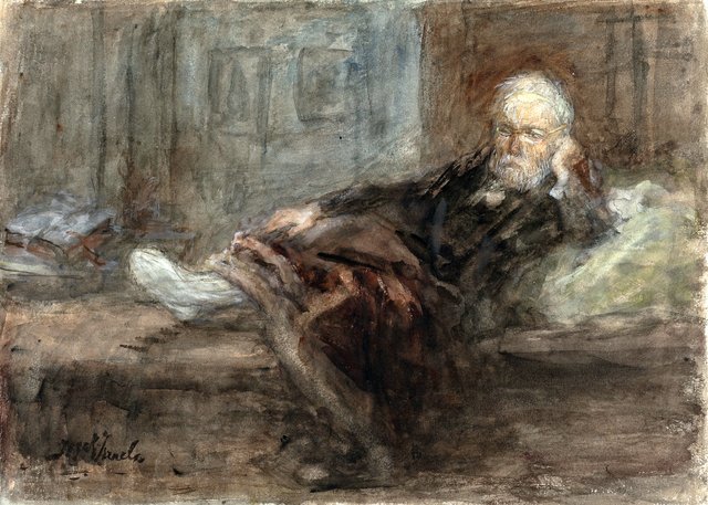Self-portrait with injured foot by Jozef Israëls