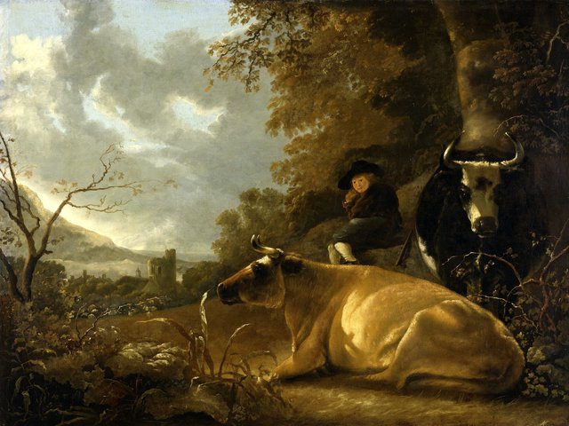 Landscape with cows and young herdsman by Aelbert Cuyp