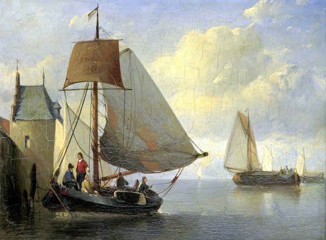 Riviergezicht met een waltoren geïnspireerd op de Camperveerse toren te Veere by Anthonie Waldorp