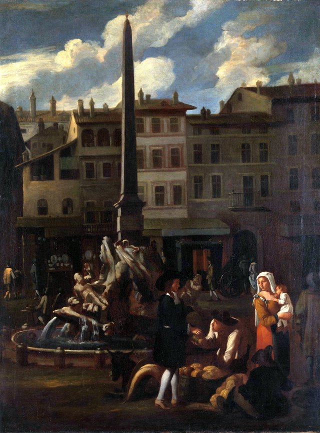 Market Scene in Rome, Piazza Navonna by Michiel Sweerts
