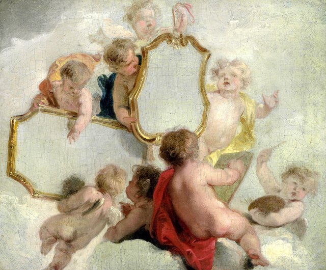 Putti with mirrors by Jacob de Wit