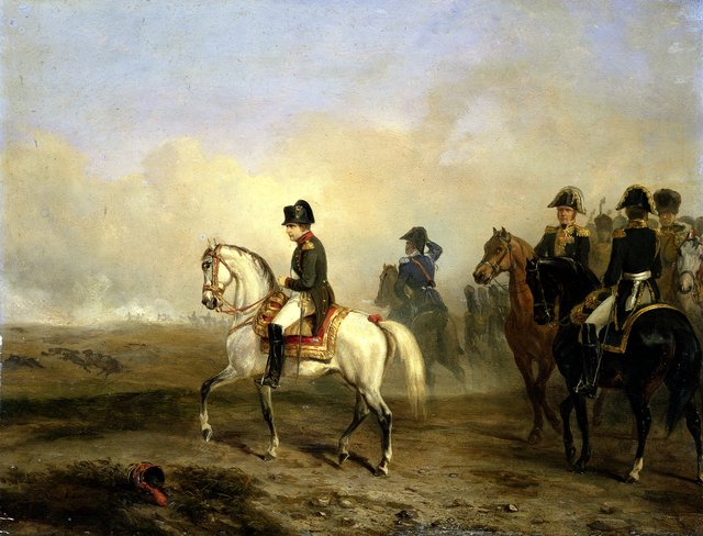 Emperor Napoleon I and his staff on horseback by Horace Vernet
