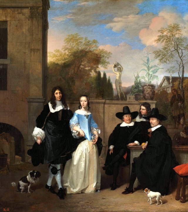 Company in a garden by Barend Graat