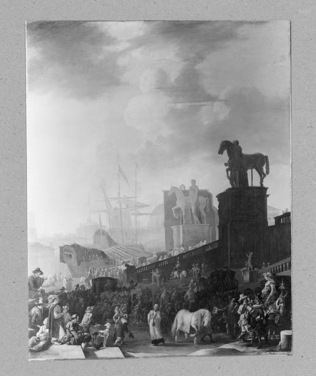 The climbing of the Capitol with the gray horse of the newly elected pope by Johannes Lingelbach