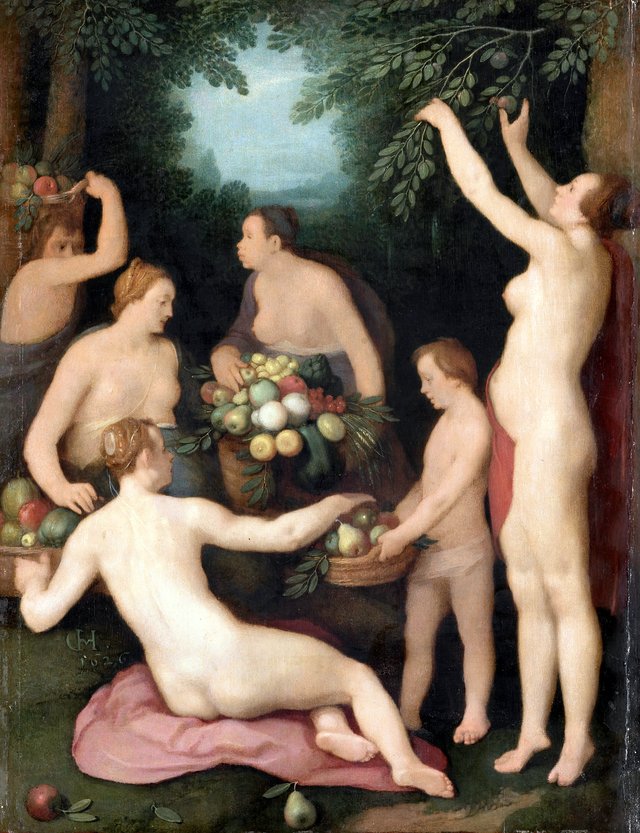 Pomona Receives the Harvest of Fruit by Cornelis van Haarlem