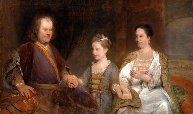 Portrait of Hermanus Boerhave (1668-1738), professor of medecine at the university of Leiden, with his wife Maria Drolenvaux (1686-1746) and their daughter Johanna Maria (1712-91) by Arent de Gelder