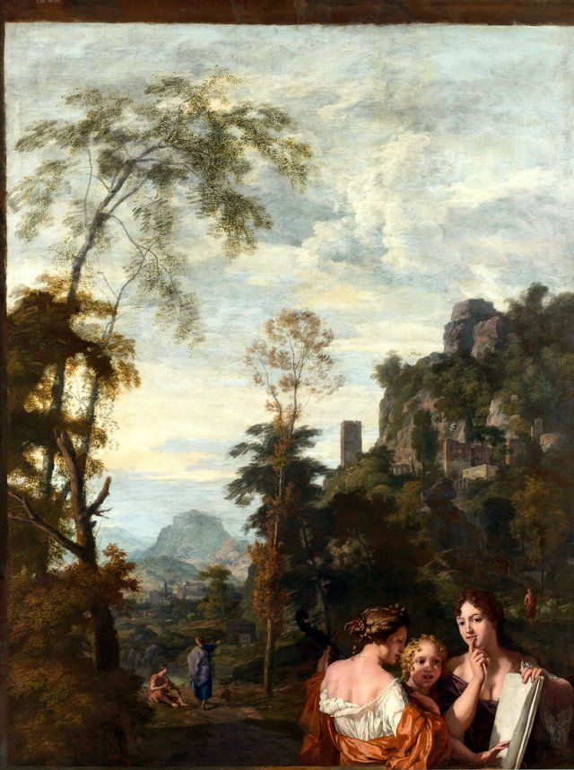 Italian landscape with three women making music by Gerard de Lairesse