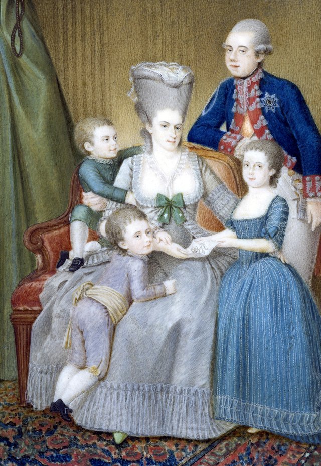 Family portrait of stadtholder Willem V (1748-1806), Wilhelmina van Pruisen (1751-1820) and their three children by Pieter le Sage