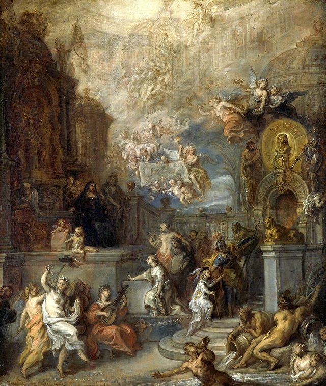 Allegory of William III's leavetaking from Alamia van Solms after the transferral of the regency to the statesgeneral by Theodoor van Thulden