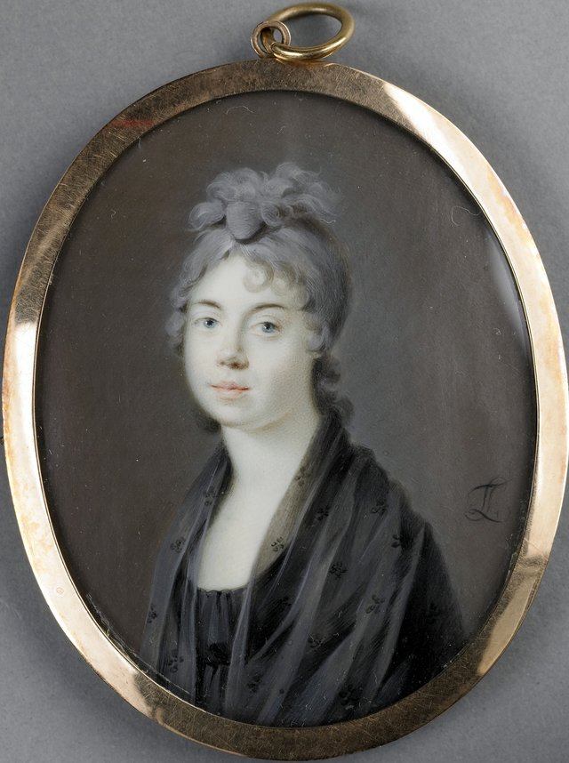 Portret van een vrouw met een zwarte sjaal by Leonardus Temminck