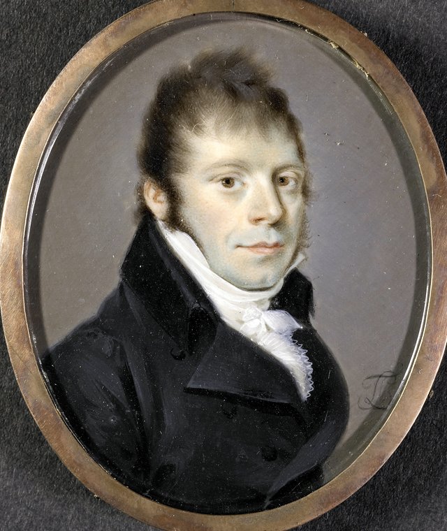 Portrait of a man, signed "LT" and marked "JHB" by Leonardus Temminck