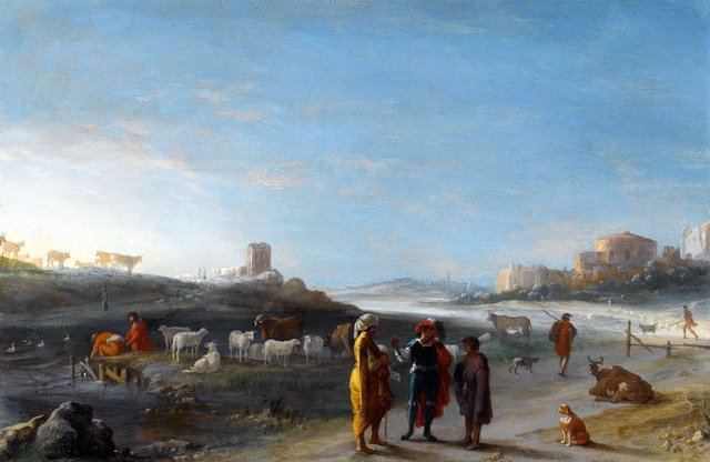 An Italianate landscape with an unidentified subject from the Old Testament by Cornelius van Poelenburgh