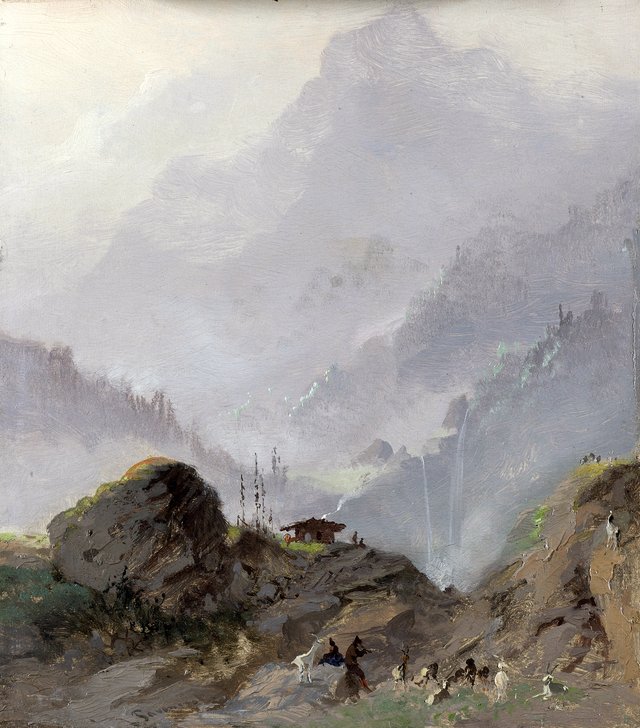 Alpine Landscape in Tyrol with Chamois Herd by Johannes Tavenraat