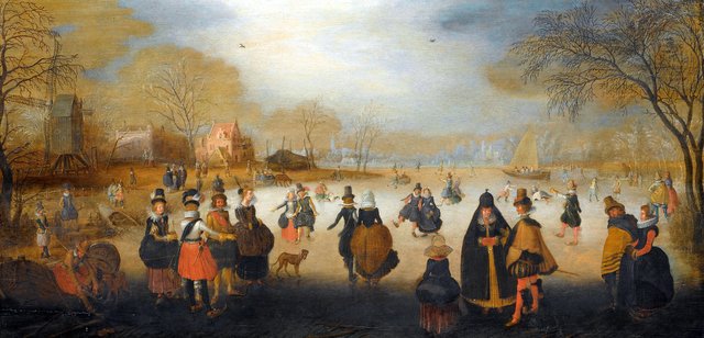Winter landscape with skaters by Adam van Breen