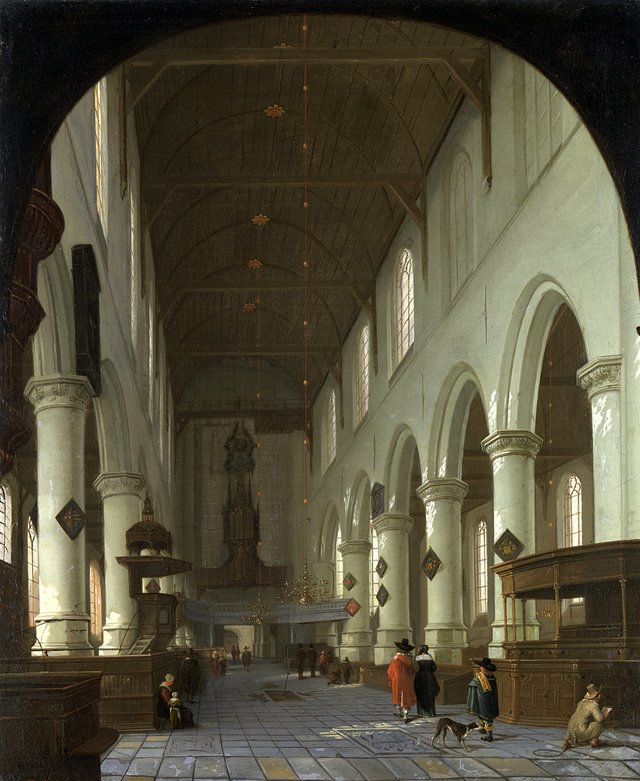 View in the Oude Kerk in Delft, from the choir to the portal by Cornelis de Man
