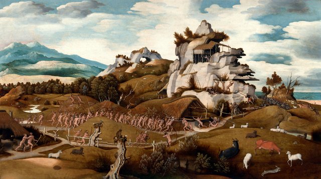 Landscape with a Scene of the Conquest of America by Jan Mostaert