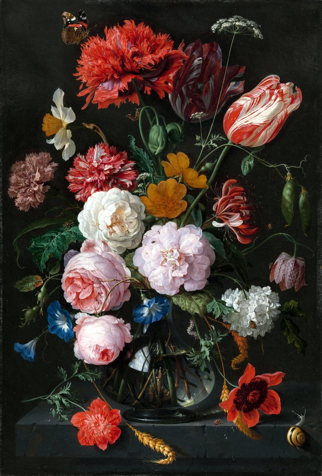 Still life with flowers in a glass vase by Jan Davidsz. de Heem