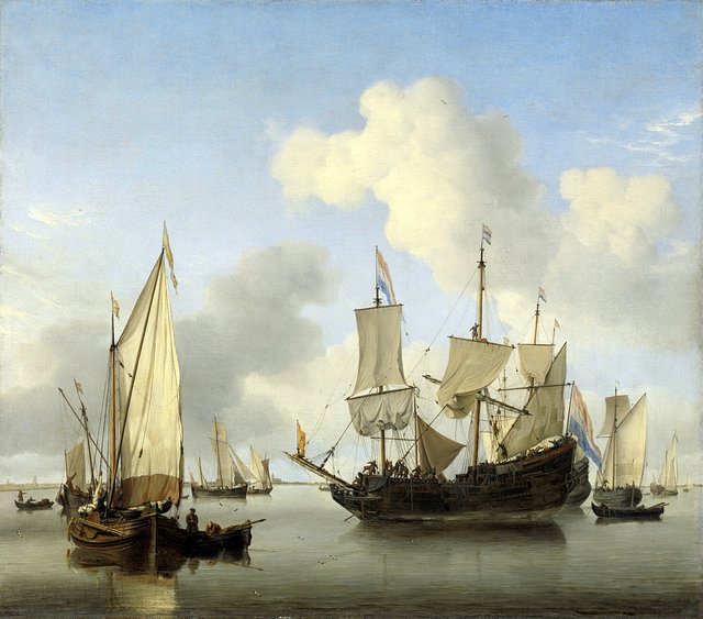 Ships anchored offshore by Willem van de Velde the Younger