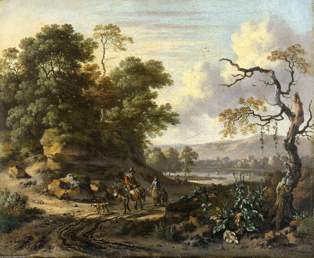 Landscape with donkey rider by Jan Wijnants
