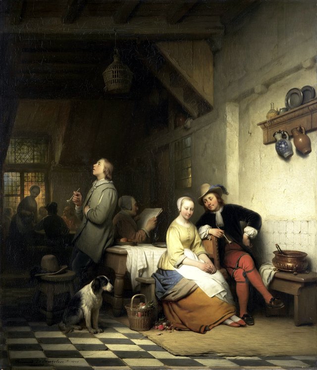 Interior of an Inn, with Figures in Seventeenth-Century Costume by Ferdinand de Braekeleer the Elder