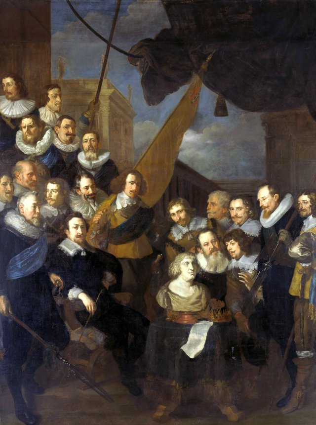 Officers of the militia of departmetn XIX in Amsterdam under the command of Cornelis Bicker and Frederick van Banchem, ready to receive Maria de' Medici in 1638 by Joachim von Sandrart the Elder