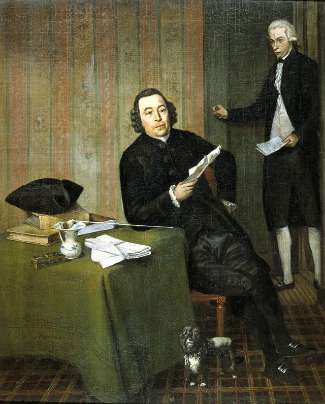Portrait of the Haarlem Notary Wernerus Köhne with his Clerk Jan Bosch by Wybrand Hendricks